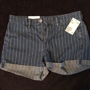 Striped denim shorts